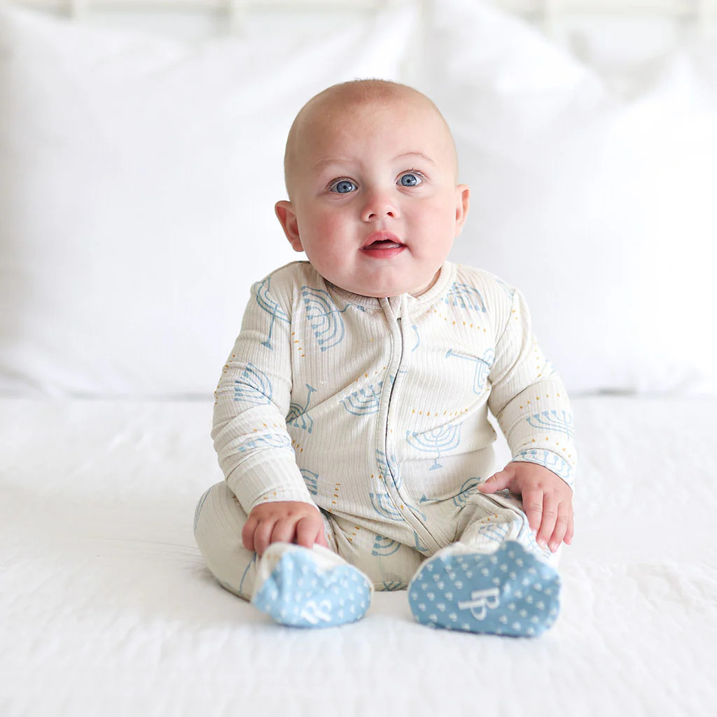 Menorah Blue One Piece Baby Footie Pajamas | Happy Hanukkah | Posh Peanut
