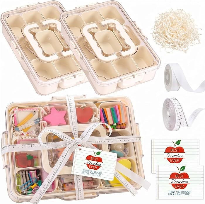 2 Set Teachers Appreciation Gift Boxes Container Divided Serving Tray with Lid and Handle Snack O... | Amazon (US)