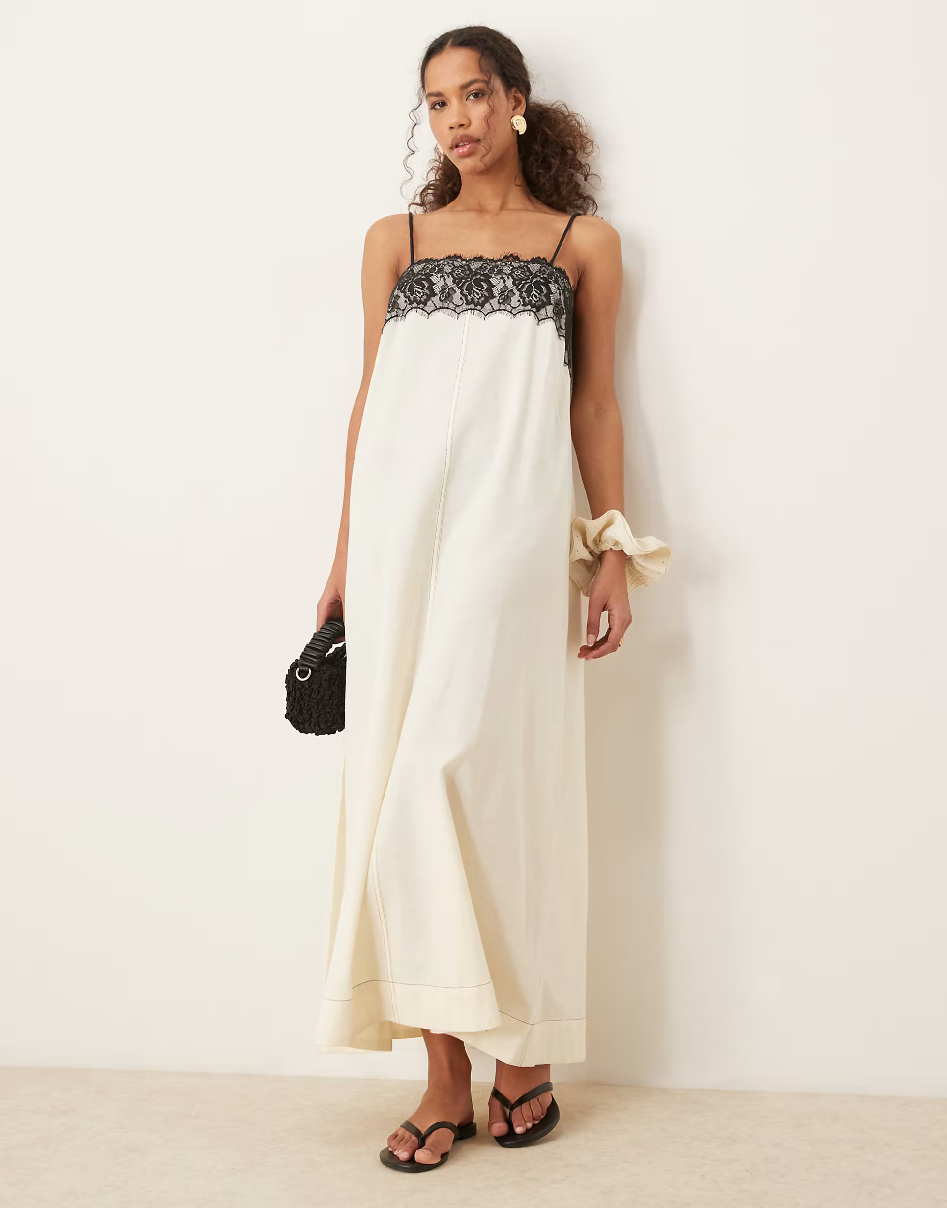 ASOS DESIGN lace overlay midi cami dress in ecru | ASOS | ASOS (Global)