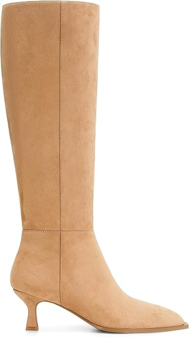 DOEYG Women Suede Knee High Boots Wide Calf Kitten Heel Boots Pointed Toe Stiletto High Heel Tall... | Amazon (US)