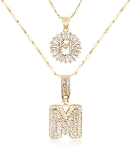 Letter Necklace 14k Gold Plated Bling Dainty Necklaces Trendy Chunky Custom Name Necklace Persona... | Amazon (US)