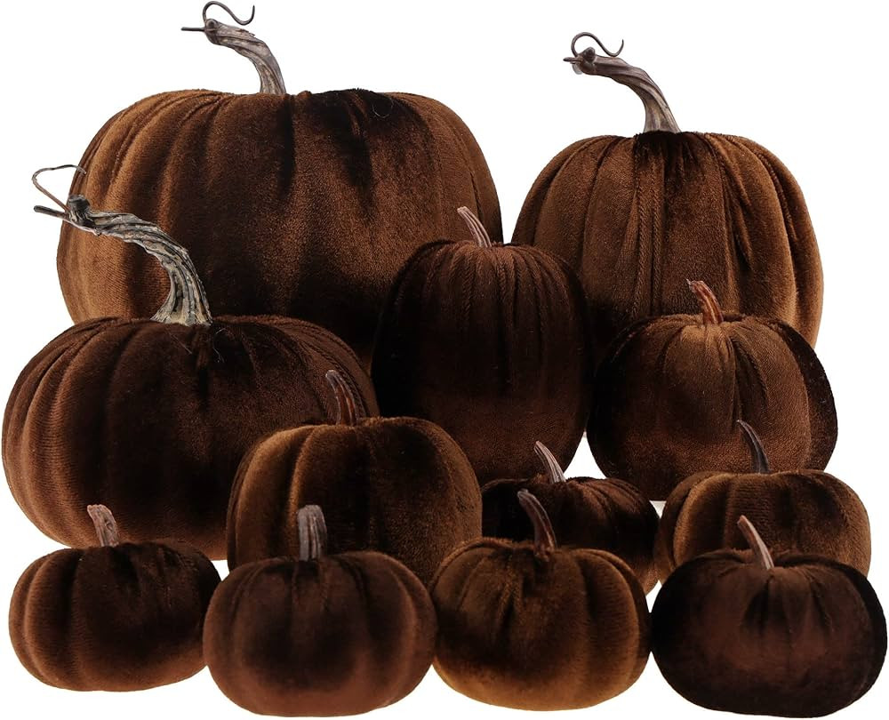 Gresorth 12pcs Large Fake Velvet Halloween Pumpkins Artificial Handmade Fall Harvest Centerpiece ... | Amazon (US)