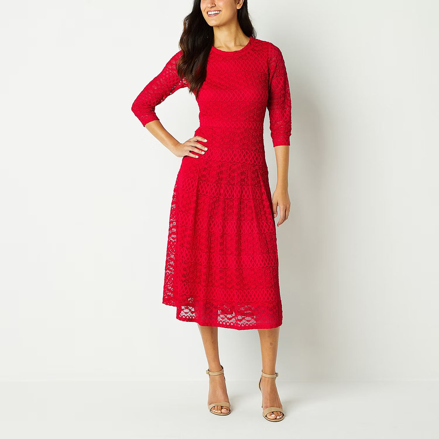 new!Perceptions 3/4 Sleeve Lace Midi Fit + Flare Dress | JCPenney