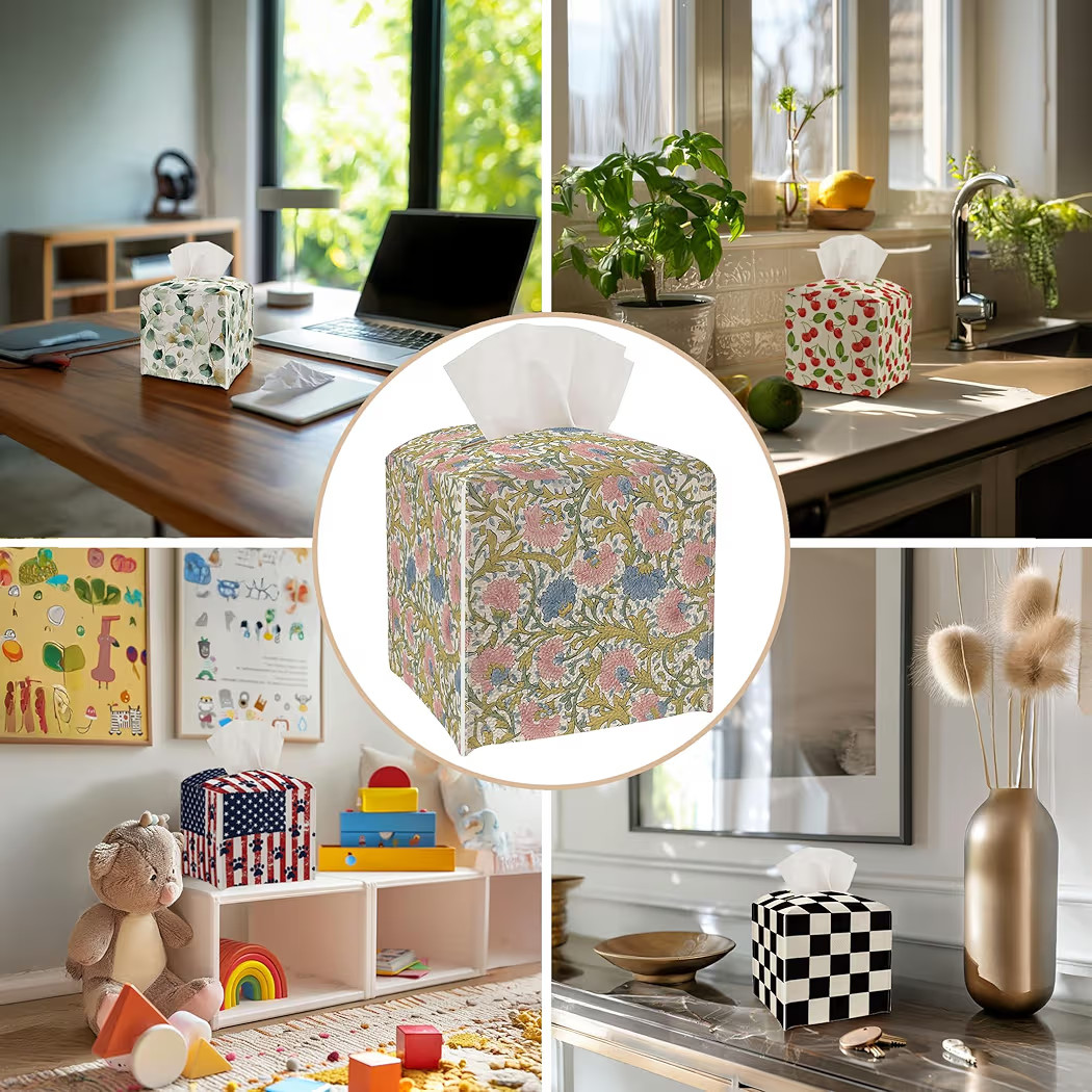 William Morris Floral Tissue Box Cover - Vintage Style 5.2 x 5.2Inch PU Leather Holder with Elast... | Amazon (US)