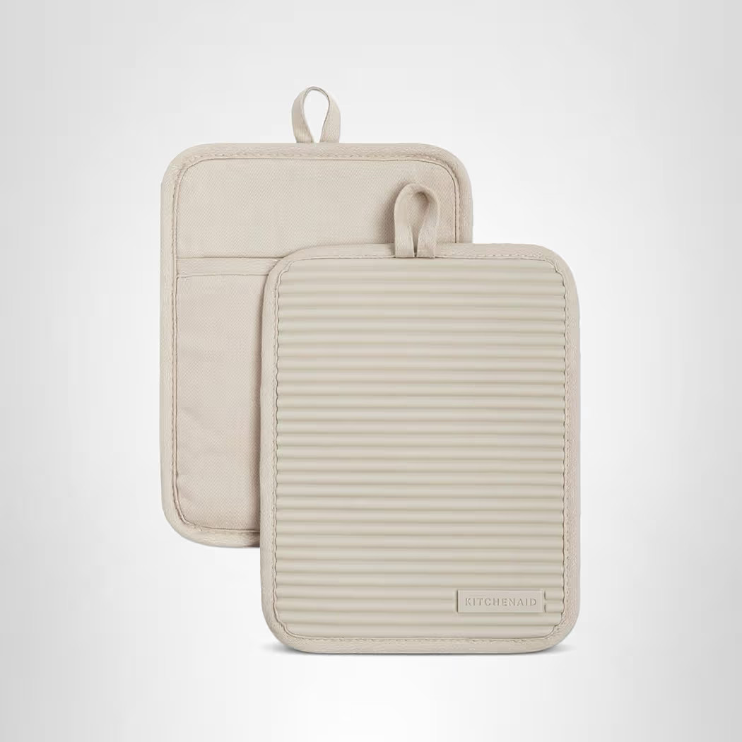 KitchenAid Ribbed Soft Silicone Pot Holder 2-Pack Set, Milkshake Tan, 7"x9" | Amazon (US)