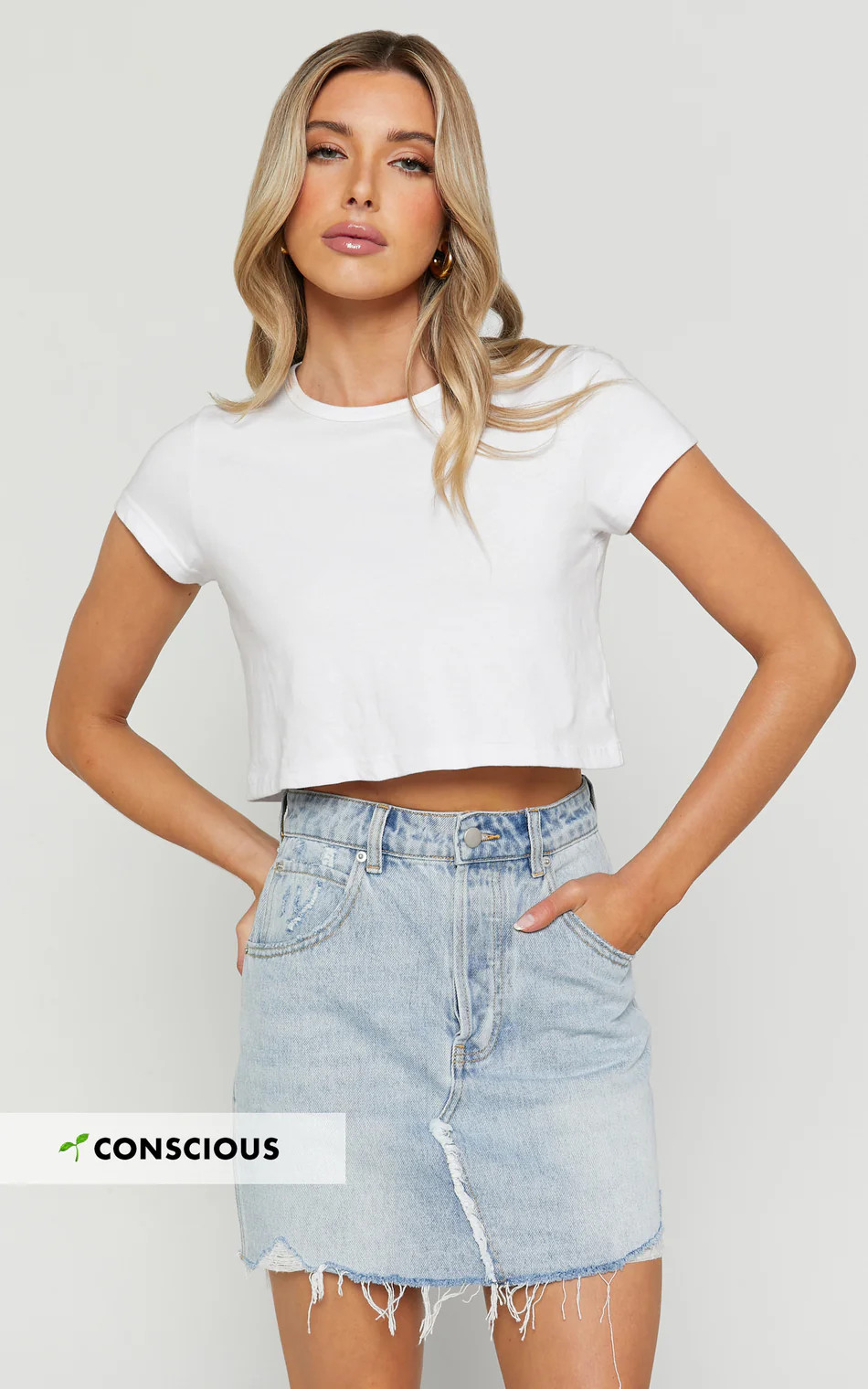 Pieta Mini Skirt - Recycled Cotton Raw Hem Denim Skirt in Mid Blue Wash | Showpo (US, UK & Europe)