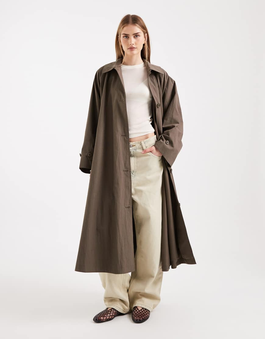 ASOS DESIGN premium oversized kimono sleeve trench coat in taupe-Green | ASOS (Global)