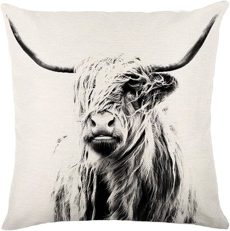 RUKE Highland Cow Throw Pillow Cover，18 X 18 Inch Cow Linen Decorative Cushion Home Decoration ... | Amazon (US)