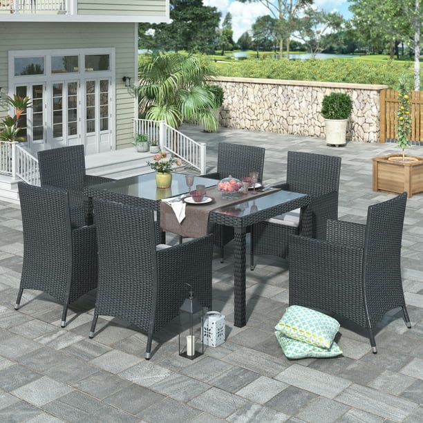 Outdoor Dining Table and Chairs Set, 7 PCS Heavy Duty Wicker Patio Dining Set, Patio Furniture Se... | Walmart (US)