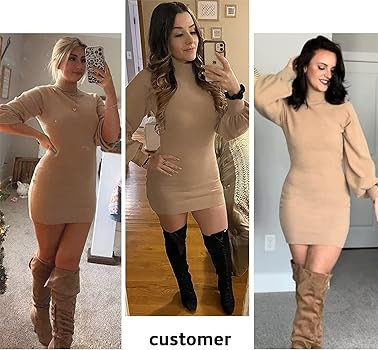 EXLURA Women's Mock Neck Ribbed Long Sleeve Bodycon Pullover Cute Mini Sweater Dress | Amazon (US)