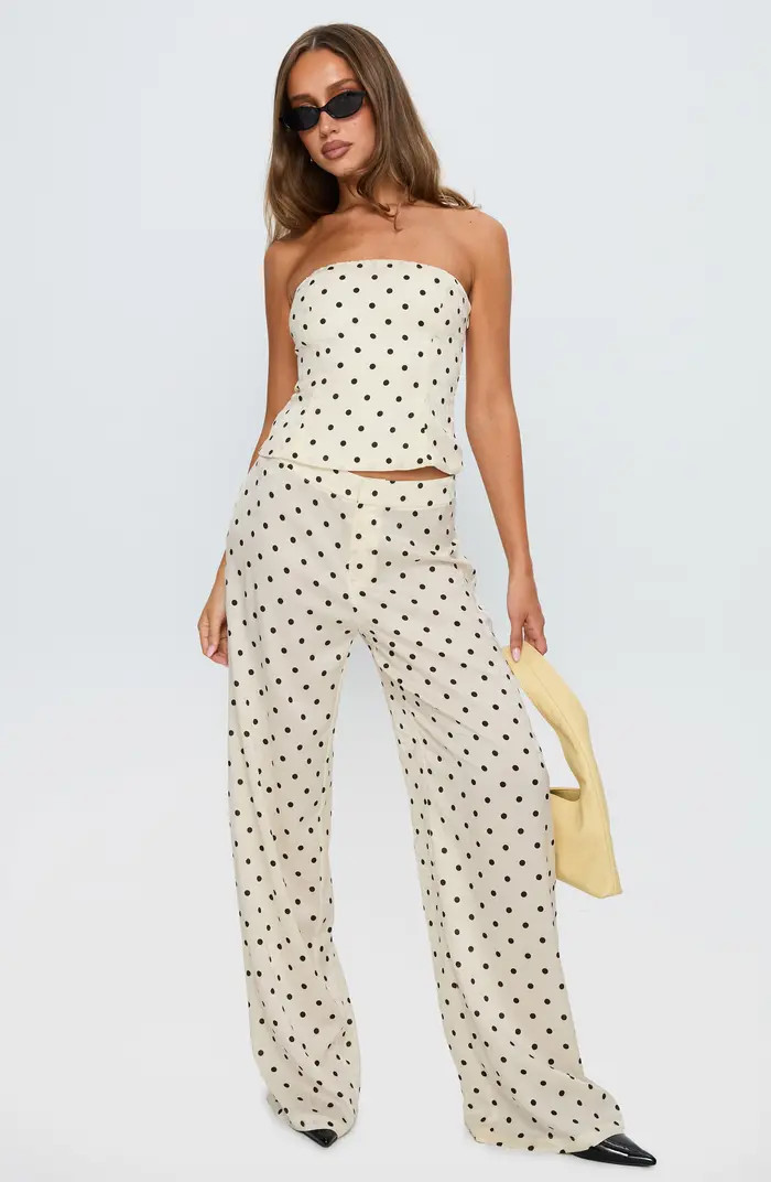 Powdered Sugar Polka Dot Strapless Top & Wide Leg Pants Set | Nordstrom