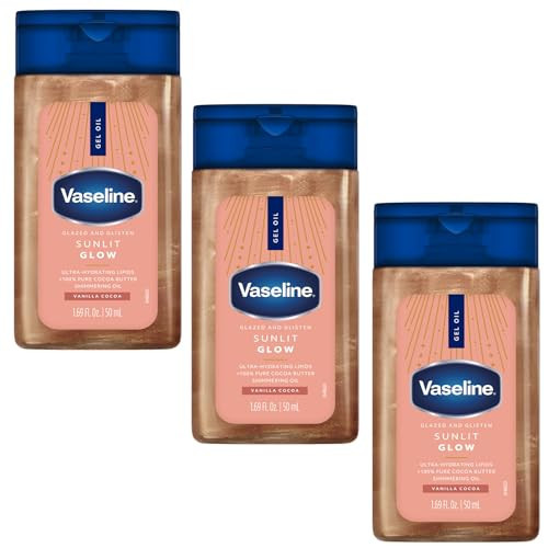 Vaseline Glazed and Glisten Sunlit Glow Body Gel Oil, Vanilla Cocoa Scent, 100% Pure Cocoa Butter with Shimmering Oil, 1.69 Fl Oz, 6 Pack | Amazon (US)