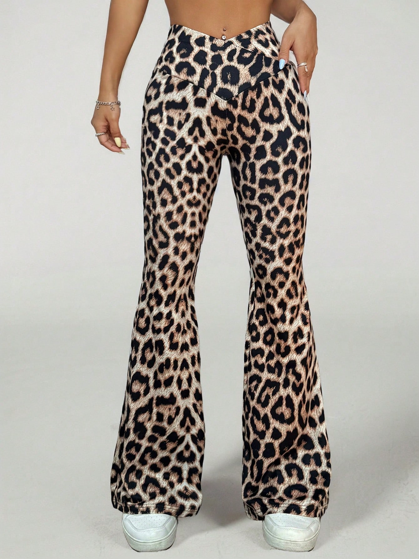 SHEIN Tall Dames Modieuze Hoge Taille Sexy Luipaardprint Uitlopende Broek Lange Broek | SHEIN