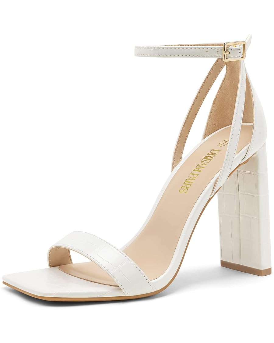 DREAM PAIRS High Heels Chunky Block Square Toe Heels for Women dressy Open Toe Heel Sandals | Amazon (US)