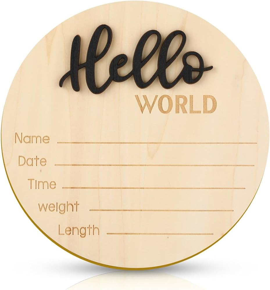 Baby Announcement Sign, 5.9 Inch Wooden Hello World Newborn Welcome Sign Birth Baby Name Plaques ... | Amazon (US)