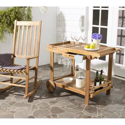 Safavieh Orland Natural Acacia Outdoor Serving Cart | Lowe's