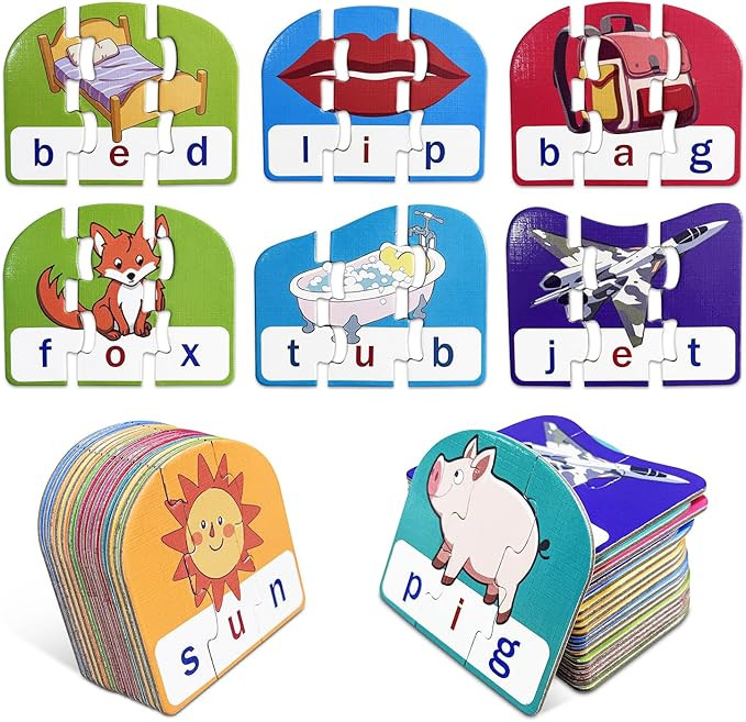 CVC Puzzle Cards for Kids – Phonics & Spelling Games for Toddlers, 3-Letter Word Puzzles for Pr... | Amazon (US)