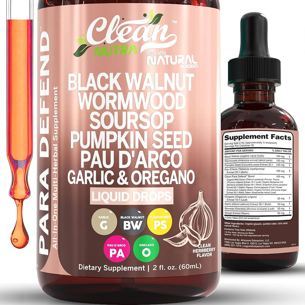 para Defend Wormwood Black Walnut Cleanse for Humans Drops Liquid Soursop Garlic Pumpkin Seed PAU... | Amazon (US)