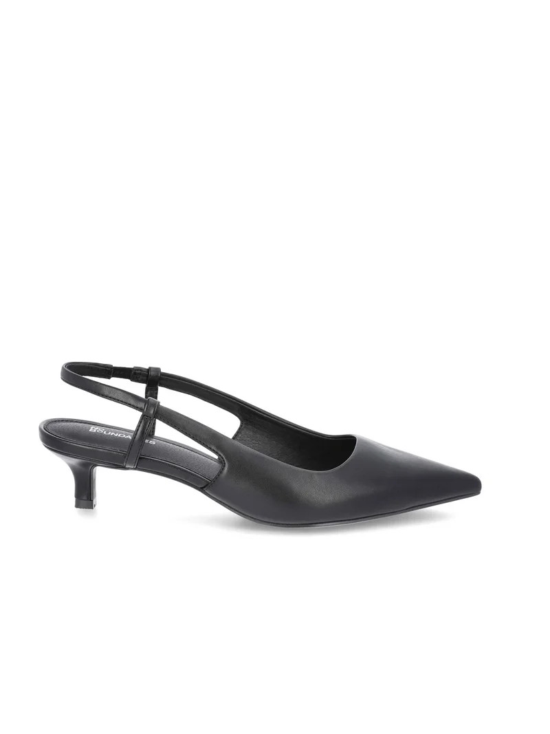 No Boundaries Faux Leather Slingback Kitten Heels, Women's | Walmart (US)
