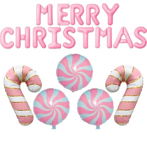 Christmas Balloons Pink Candy Cane Balloon Lollipop Pink Merry Christmas Balloon Candy Balloons for Xmax Party Decorations Xmas New Year Themed Party Supplies Sets-19 Pcs | Amazon (US)