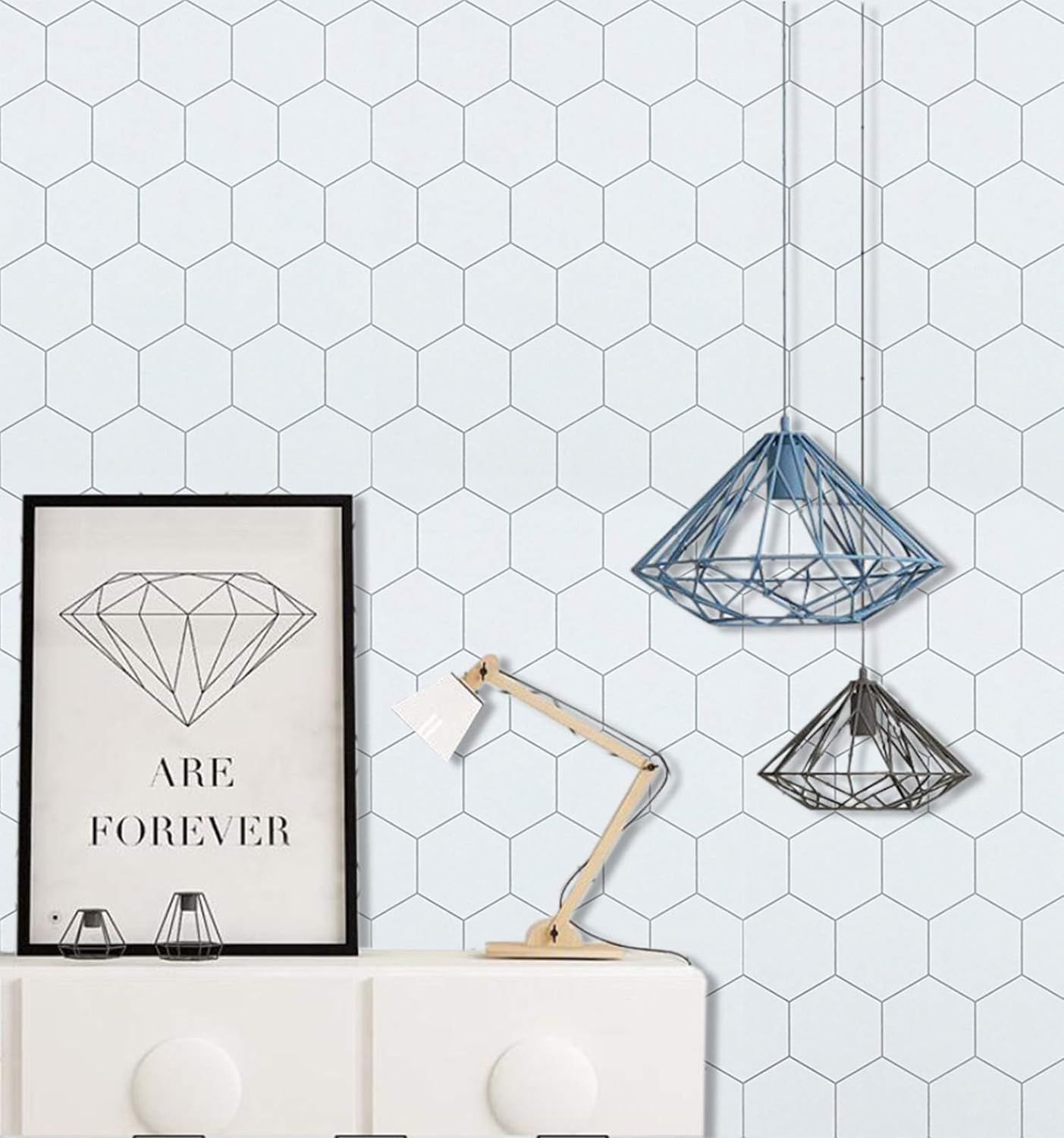 Grey and White Wallpaper White Hexagon Wallpaper Peel and Stick Wallpaper Removable Wallpaper Sel... | Amazon (US)