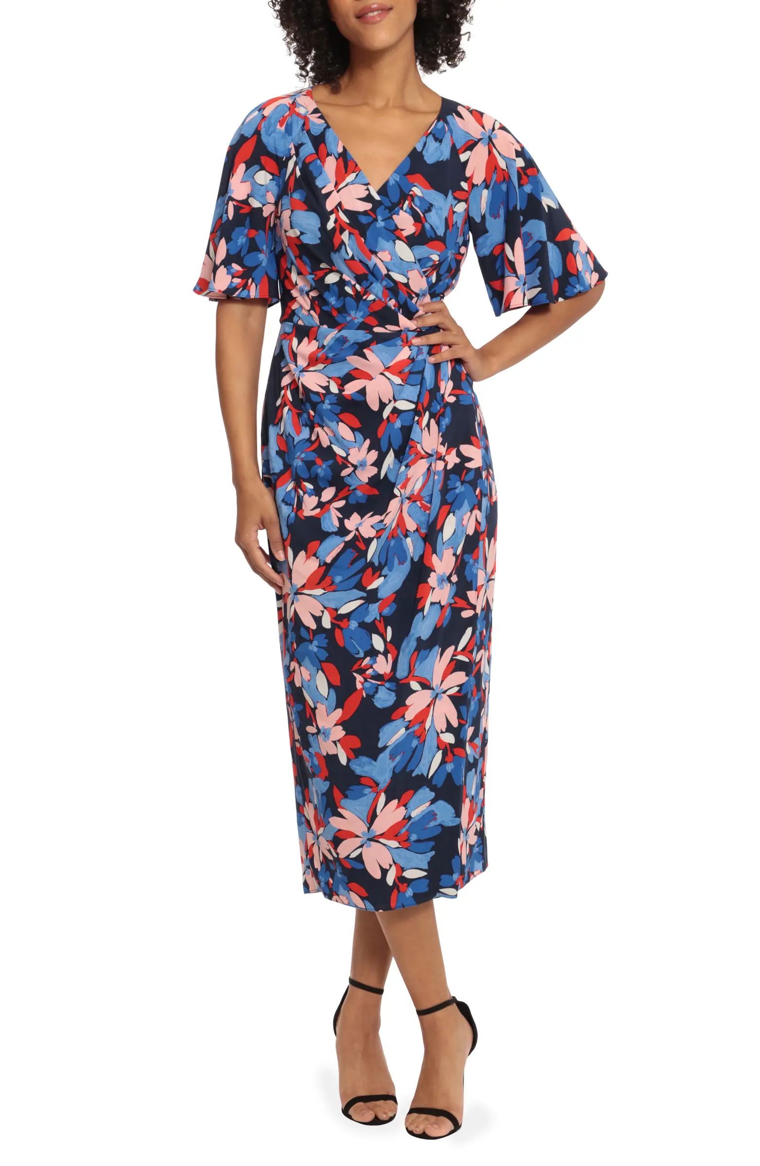 Maggy London Floral Wrap Front Midi Dress | Nordstrom | Nordstrom