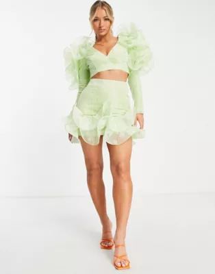 ASOS LUXE two-piece wired ruffle lace set in lime | ASOS | ASOS (Global)