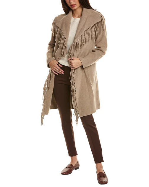 Elie Tahari Fringe Wool-Blend Coat | Shop Simon
