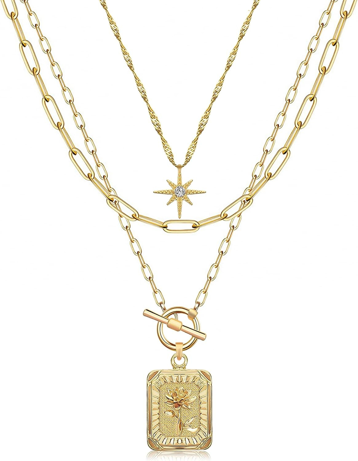 MJartoria Layered Necklaces for Women, 14K Gold Plated Brass | Amazon (US)