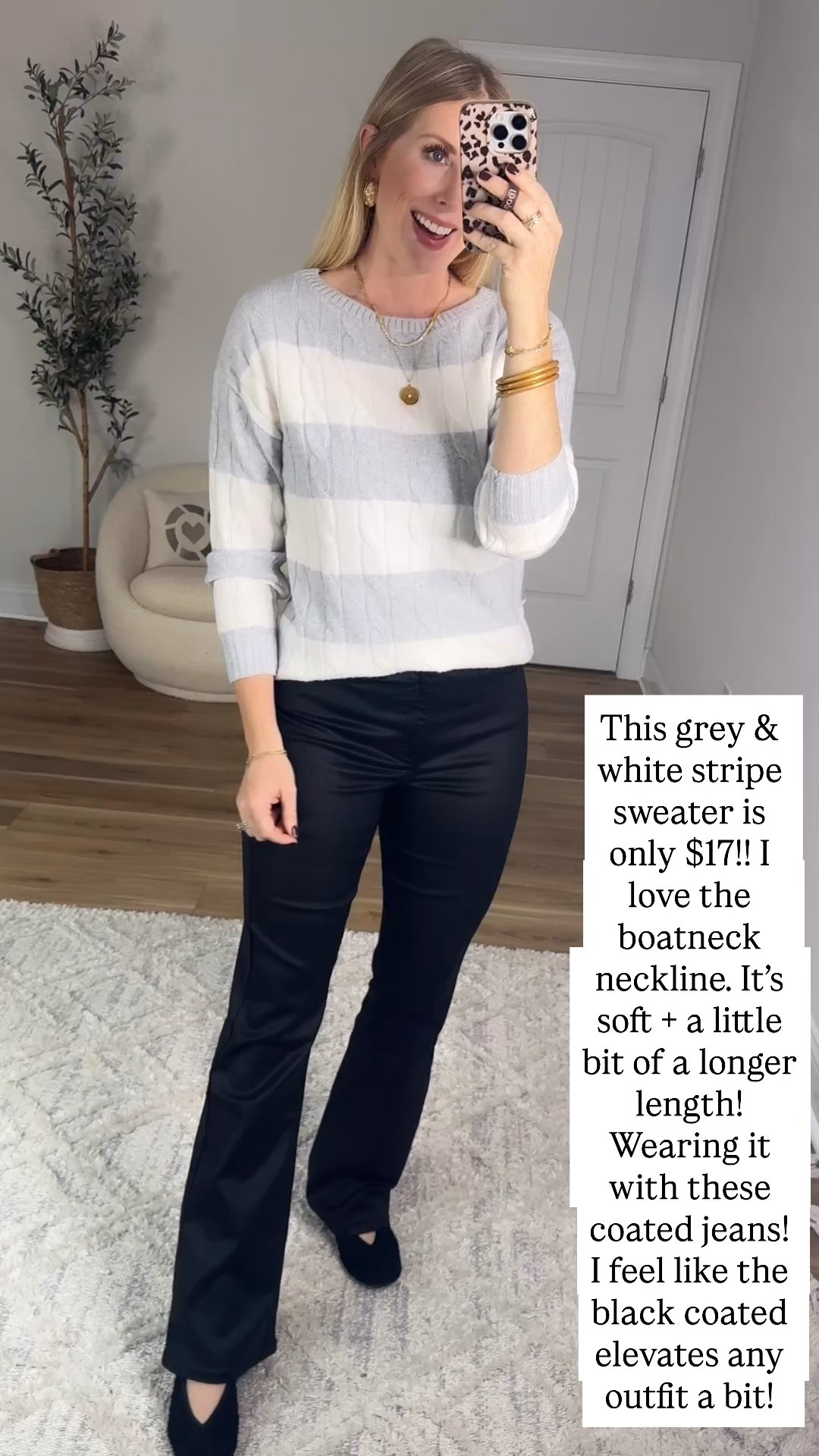 Walmart try on, no boundaries, time and tru, grey striped sweater, black coated jeans 

Small, 4

#LTKStyleTip #LTKFindsUnder50