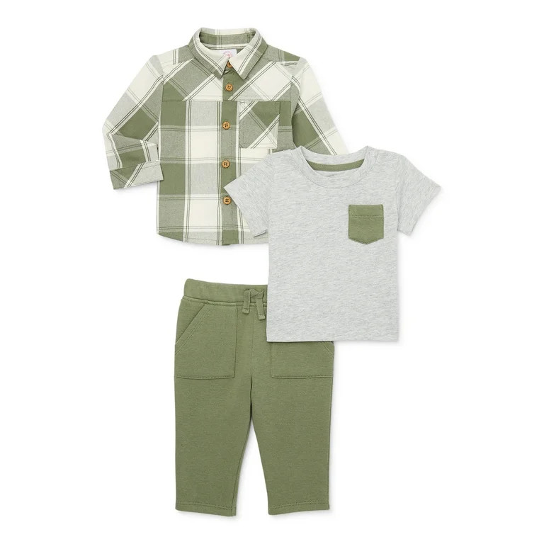 Wonder Nation Baby Boys' Tee, Shirt and Pants Set, 3-Piece, 0M-24M | Walmart (US)