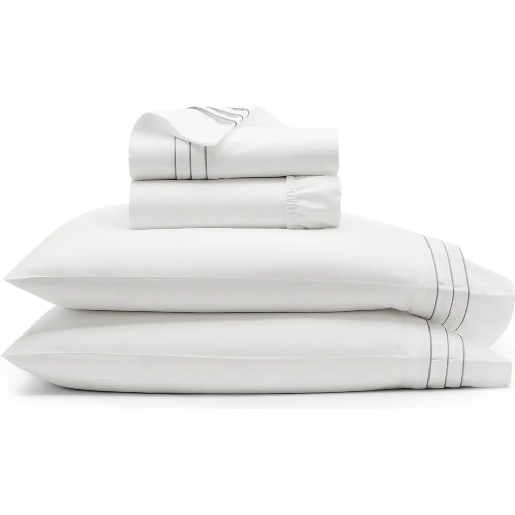 Boll & Branch Signature Triple Pleat Organic Cotton Sheet Set in White/Shore at Nordstrom, Size Queen | Nordstrom