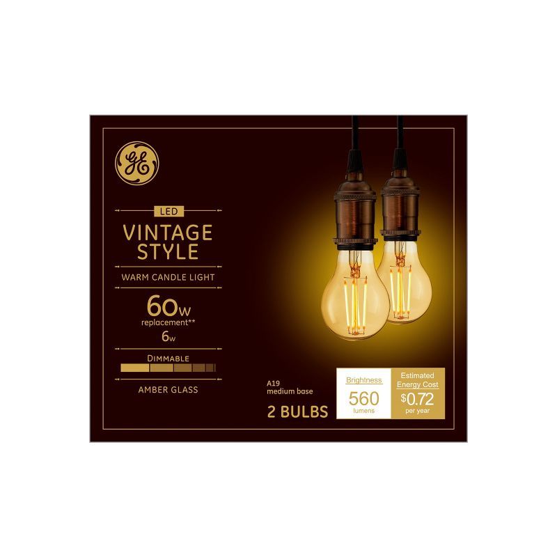 GE 2pk 6W 60W Equivalent LED Light Bulbs Amber Glass Candle Light | Target