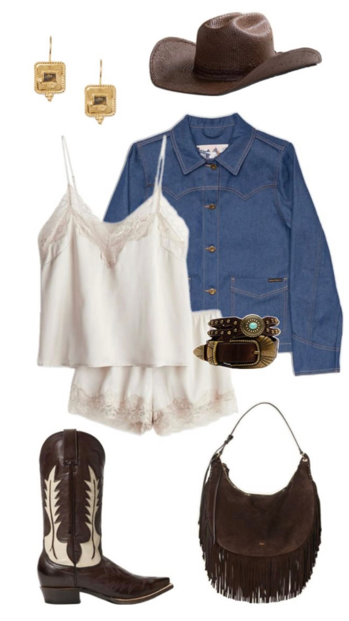 Jacket is Nudie Jeans Co., earrings are Chan Luu, belt is Idyllwind stay in the loop, boots are Stetson Jess Boots 
