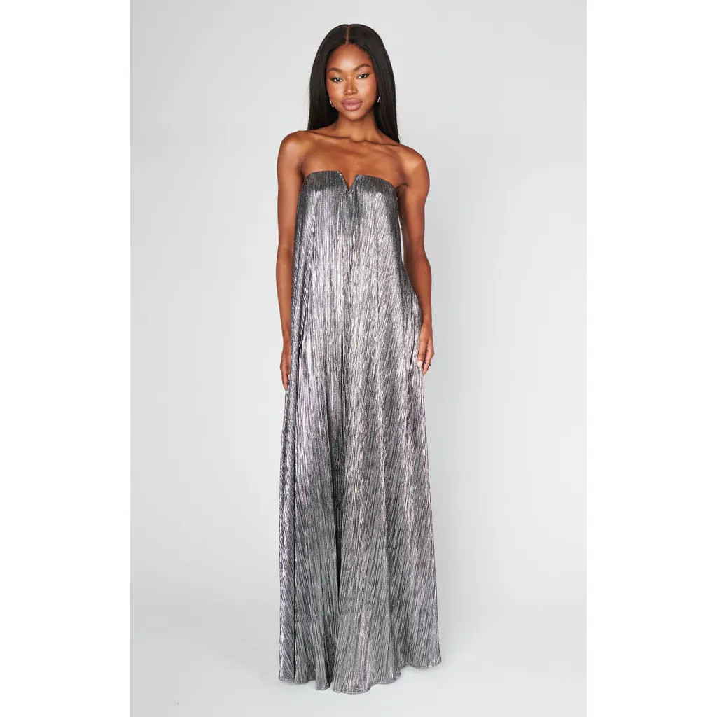 Show Me Your Mumu Athena Maxi Dress in Pleated Silver at Nordstrom, Size Large | Nordstrom