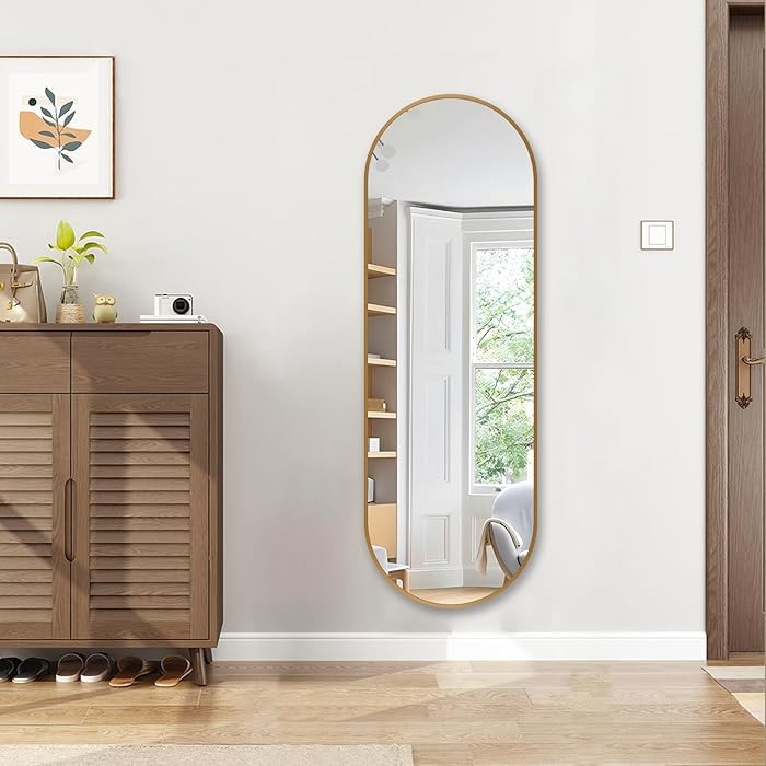 Oval Full Length Mirror, 48"×16" Wall-Mounted Mirror with Metal Frame, Ultra-Clear Explosion-Pro... | Amazon (US)
