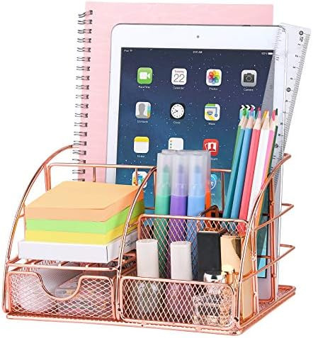 Desk Organizer for Women,Cute Mesh Office Supplies Accessories Essentials Caddy with 5 Compartmen... | Amazon (US)
