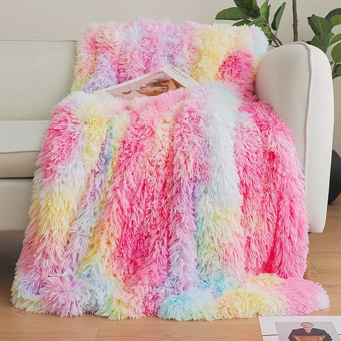 Rainbow Fluffy Throw Blanket – 50x60 Inch Soft & Cozy Plush Blanket, Fuzzy Shaggy Couch Bed Cov... | Amazon (US)