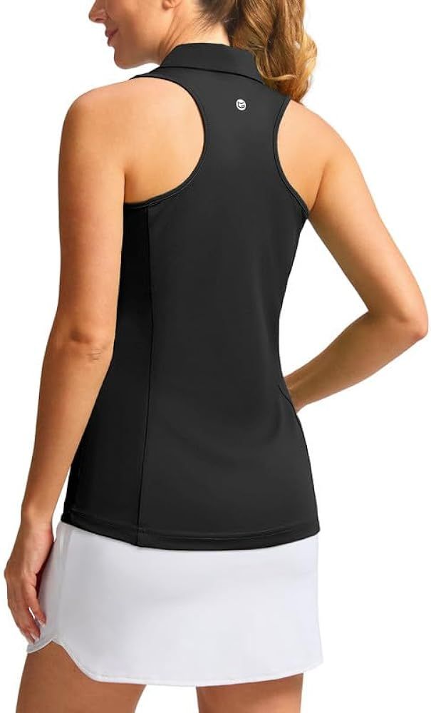 Women's Sleeveless Golf Shirt Zip Up Quick Dry Collared Tank Tops Racerback Tennis Athletic Polo ... | Amazon (US)