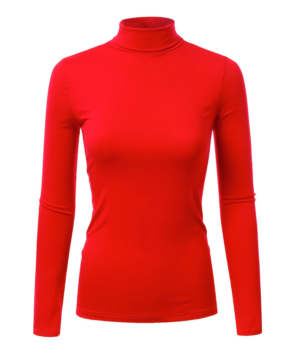 Doublju Women's Turtlenecks RED - Red Turtleneck - Women & Plus | Zulily
