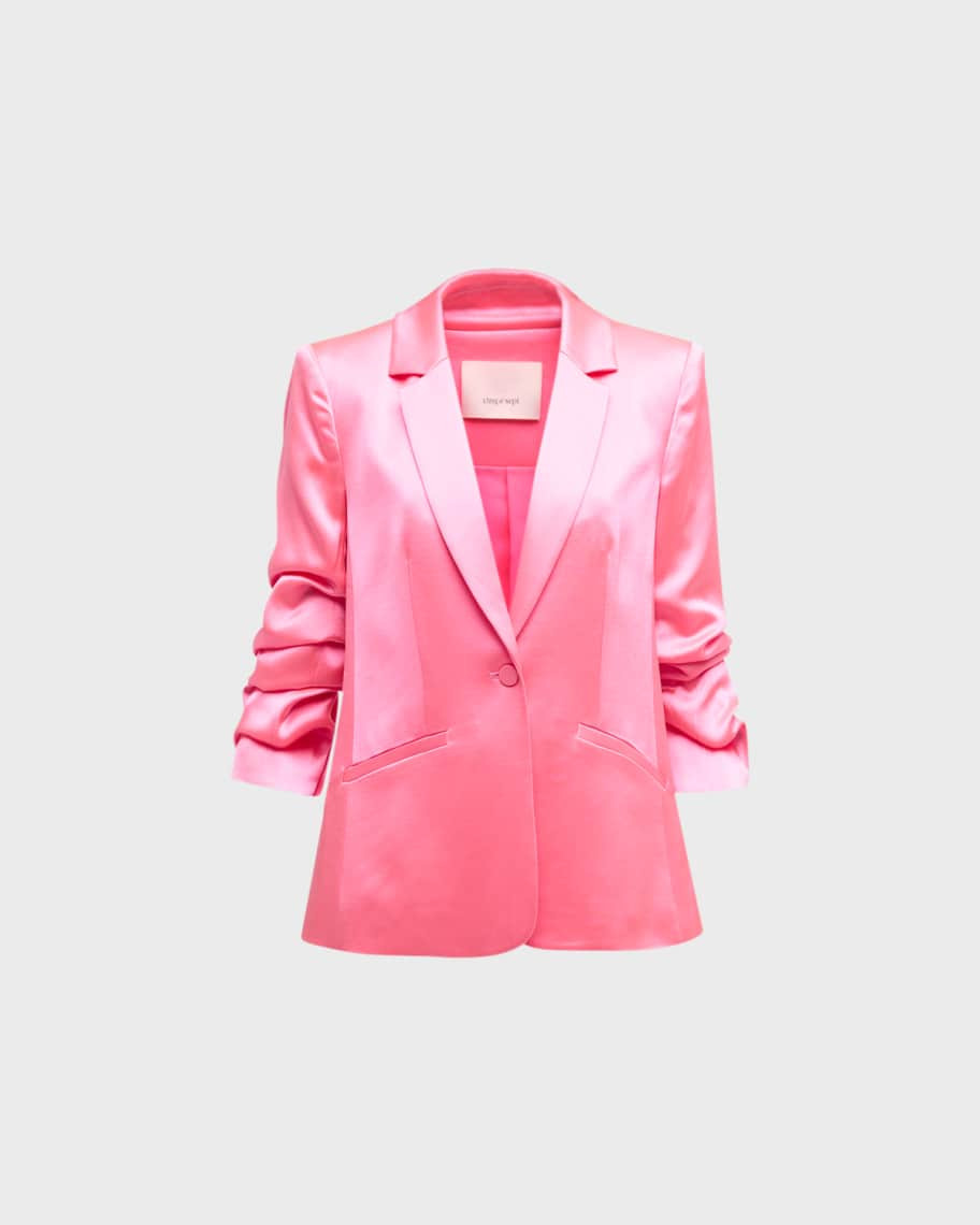 Cinq a Sept Kylie Scrunched-Sleeve Satin Blazer | Neiman Marcus