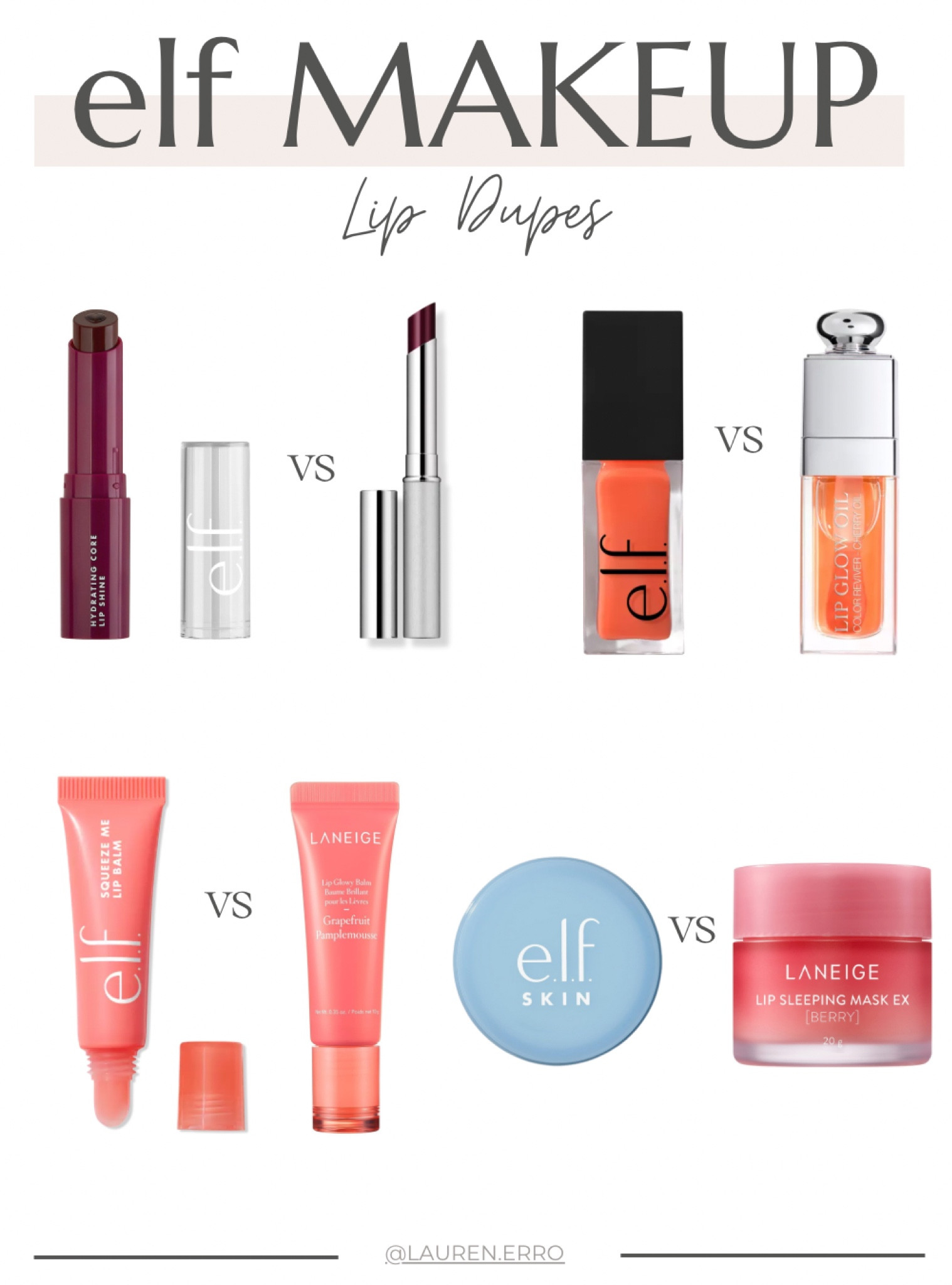 Elf lip dupes!
.
.
.
Clinique black honey dupe, Dior glow lip oil dupe, laneige lip mask dupe, laneige lip glowy balm dupe

#LTKstyletip #LTKbeauty #LTKfindsunder50