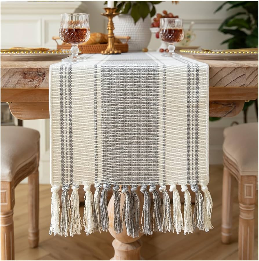 Caflife Boho Table Runner Natural Stripe for Modern Farmhouse Coffee Table Decor, Rustic Woven Ru... | Amazon (US)
