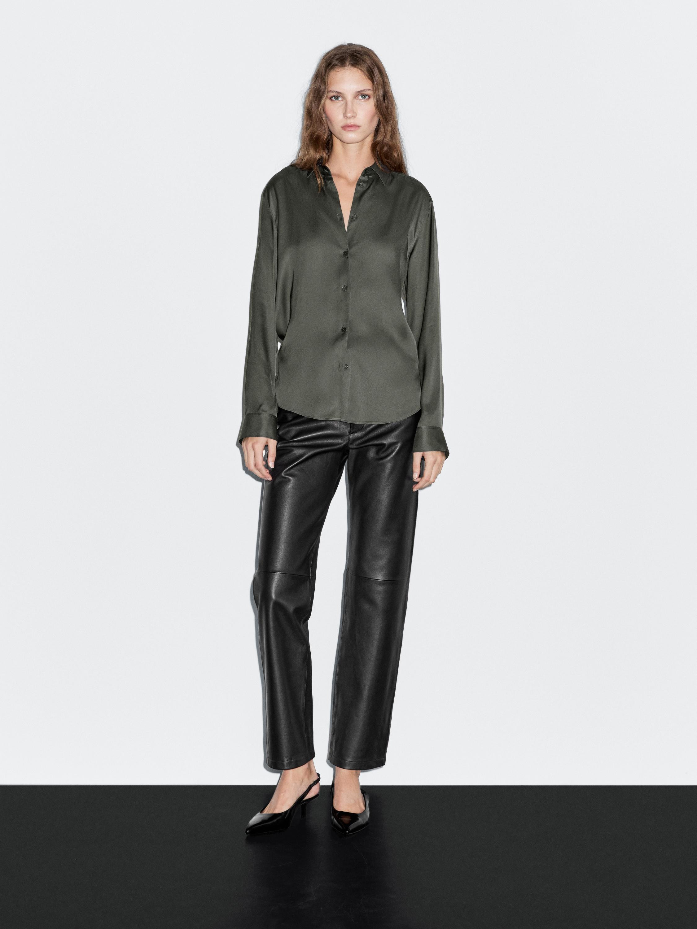 Flowing satin fabric shirt . Long sleeves with buttoned cuffs. Shirt collar. Button-up front. | Massimo Dutti UK