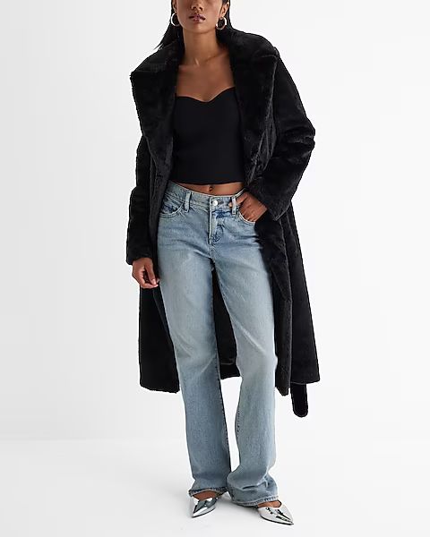 Faux Fur Belted Trench Coat | Express