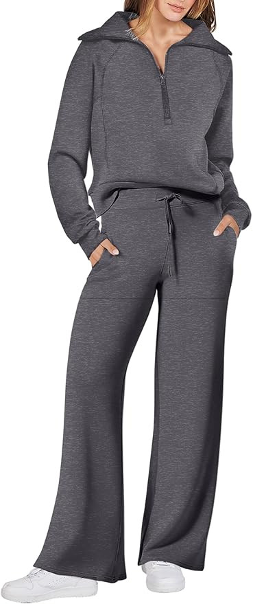 ANRABESS Women 2 Piece Outfits 2025 Fall Fashion Airport Wide Leg Pants Lounge Set Leisure Travel... | Amazon (US)