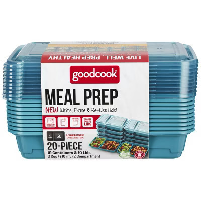 GoodCook Meal Prep 2 Compartment Rectangle Containers + Lids - 3Cups - 20pcs/10ct - Dark Teal | Target