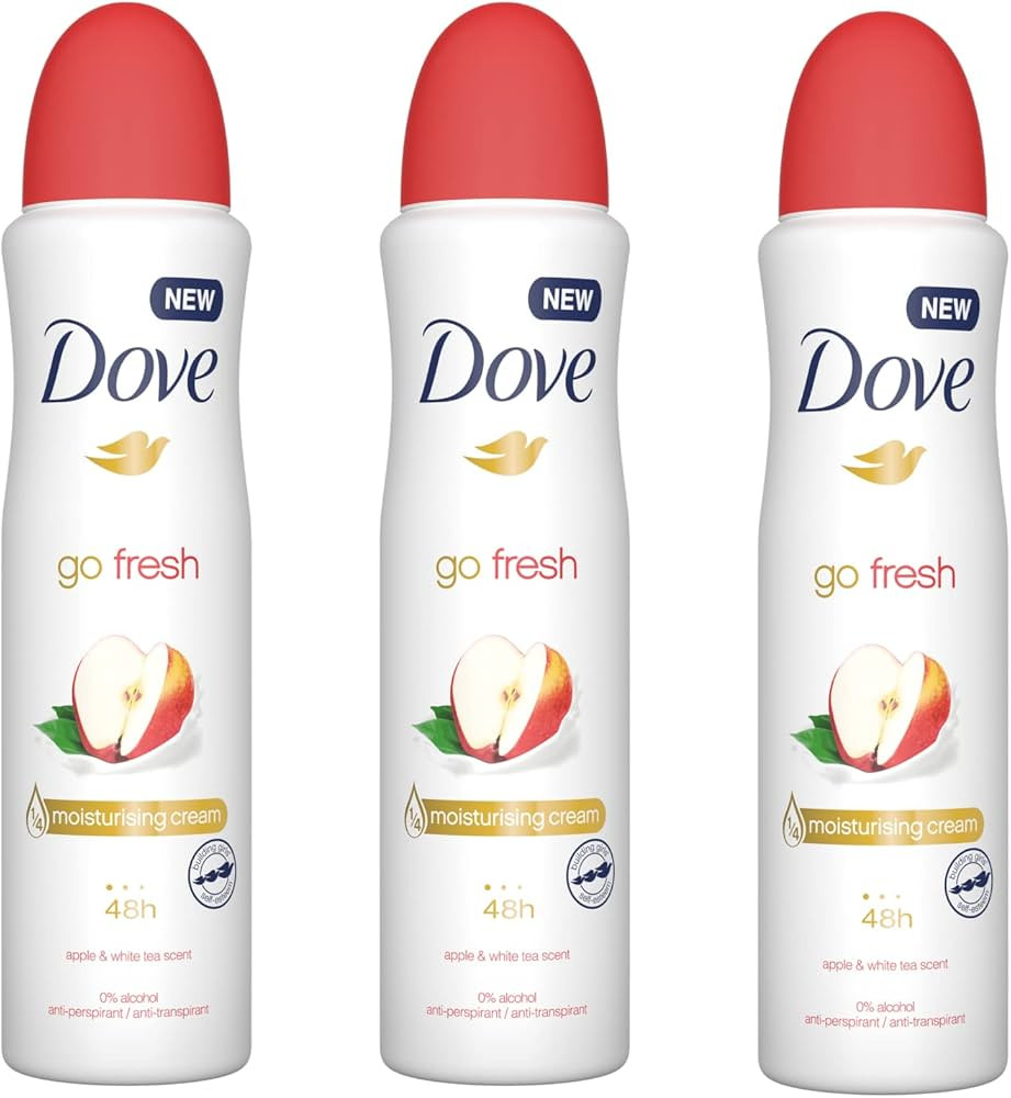 3 Pack Dove Go Fresh Apple & White Tea Antiperspirant Deodorant Spray, 150ml | Amazon (US)