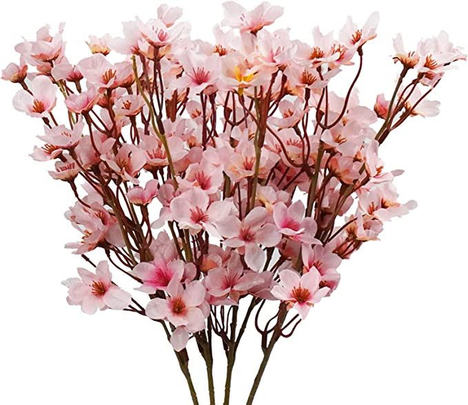 Uieke 4Pcs Artificial Cherry Blossom Flower, Silk Peach Flowers Fake Plants Arrangement for DIY G... | Amazon (US)