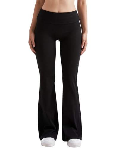 MOOSLOVER Women Flare Leggings Fold Over Bootcut Yoga Pants Casual Y2K Lounge Pants Comfy Cotton Leggings(S,Black) | Amazon (US)